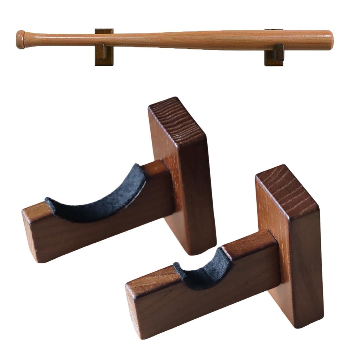 Orga\'Neat Orga\'Neat Baseball Bat Display Case, Wall Mount Bat Holder Hanger, Solid Ash Tree Handmade Horizontal Bat Rack w/ Protective Soft Liner for Baseball Bat Wall Display -Brown