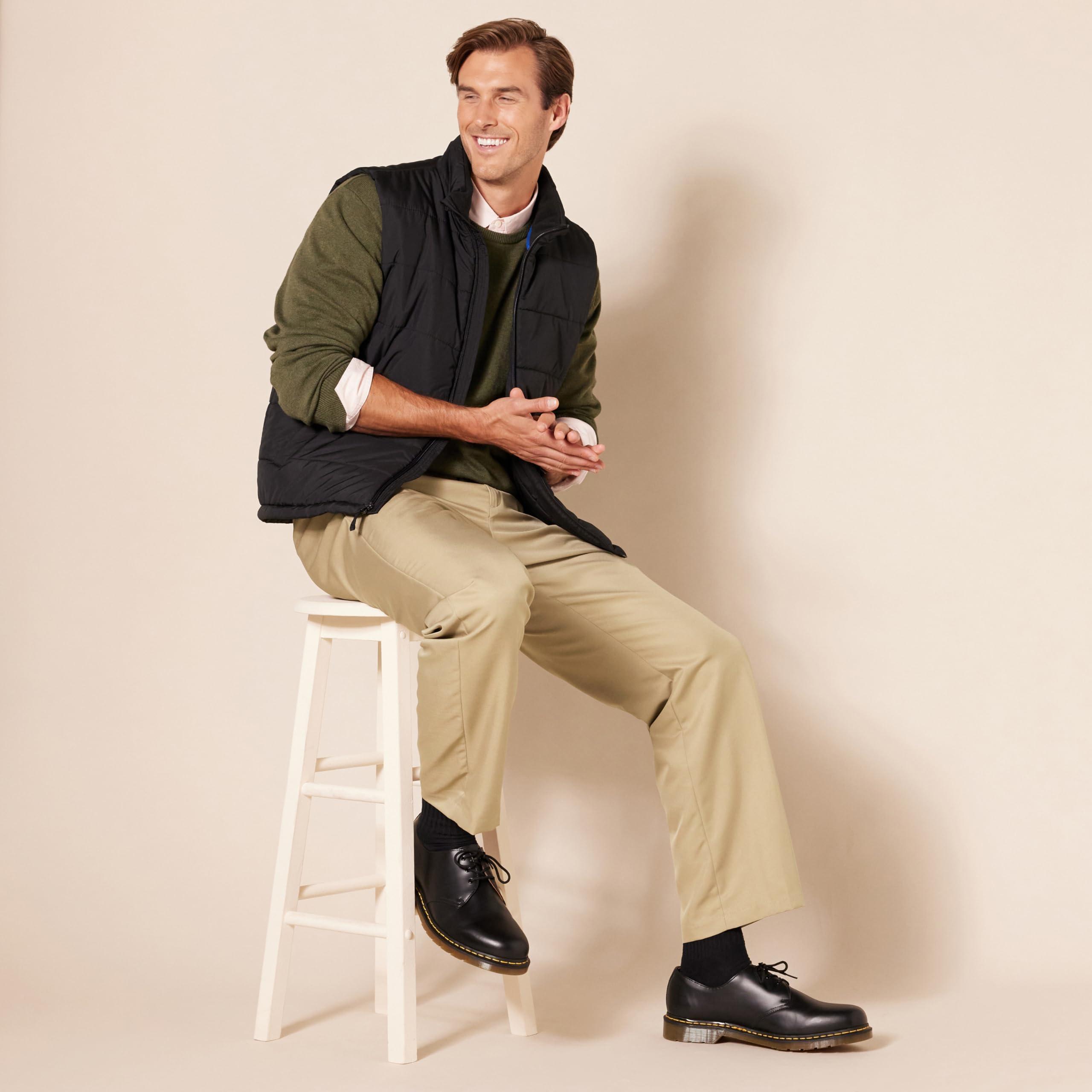 Amazon Essentials Amazon Essentials Men's Classic-Fit Expandable-Waist Flat-Front Dress Pant, Khaki Brown, 30W x 34L