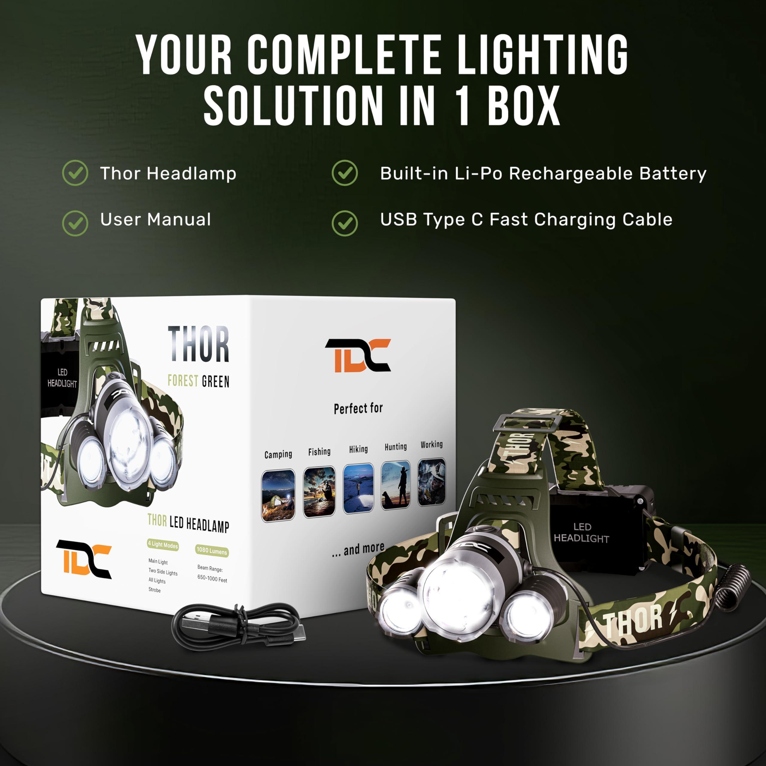TDC TDC Camo Rechargeable Headlamp - Zoomable Led Headlamp - Headlamp Flashlight USB - Waterproof Headlamps for Adults - Head Lamps Outdoor Led Rechargeable - Head Lights for Forehead