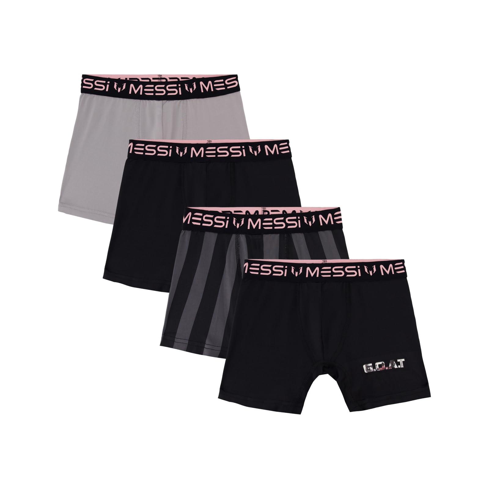 Messi Messi Boys' 4-Pack of Boxer Briefs, Kids Underwear with Stretch Material & Elastic Waist, Pink Stripe, Medium