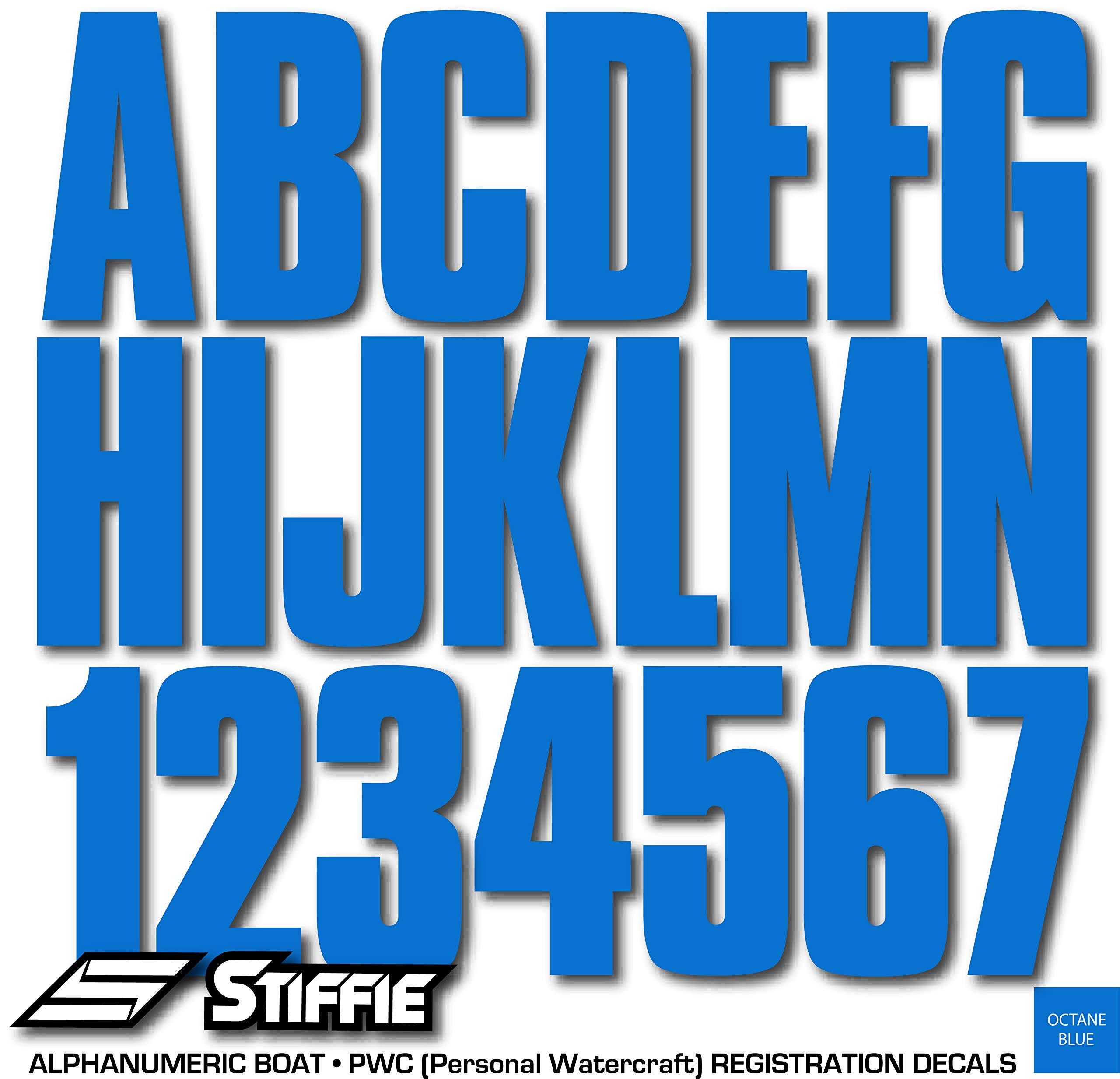 Stiffie STIFFIE Uniline Octane Blue 3\" Super Sticky Boat & PWC Registration Decals  Numbers Letters Stickers