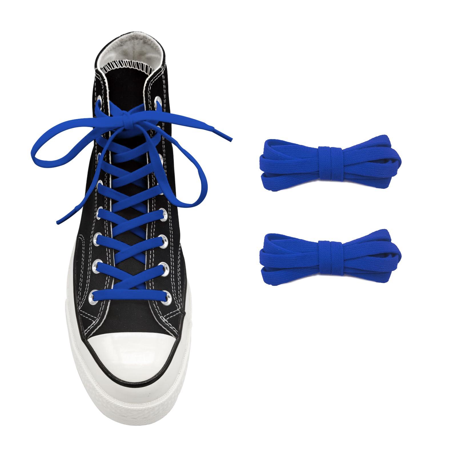 UamGlsob UamGlsob 5/16" Wide Elastic Shoe Laces Replacement Laces for High Tops Sneakers, Stretch Flat Shoelaces Shoe Strings for High Tops Skate Shoes (Blue-02, 54''/140cm)