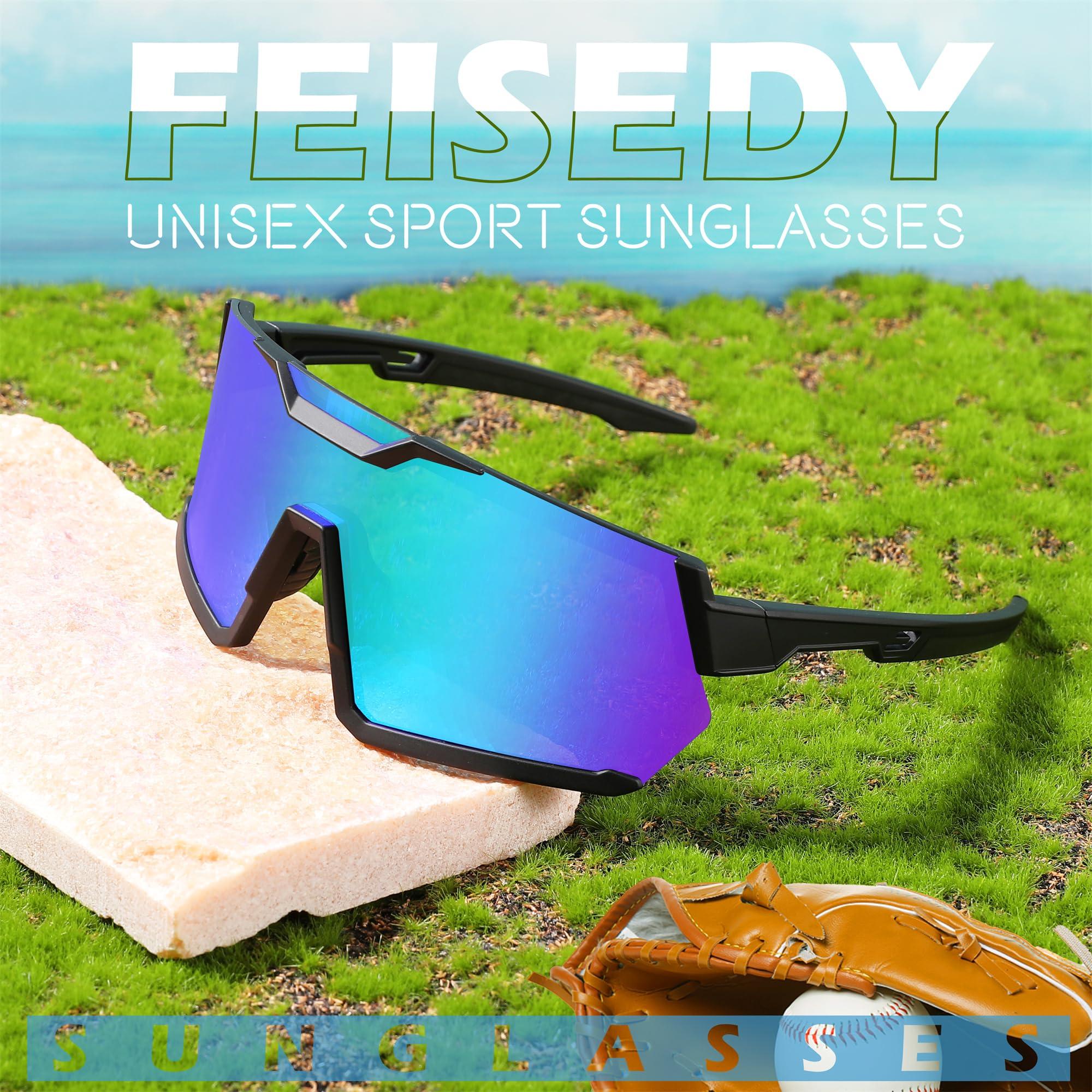 FEISEDY FEISEDY Men Women Cycling Sunglasses, with 3 Interchangeable Lenses, TR90 Sports Glasses Baseball for Youth Teens B4138
