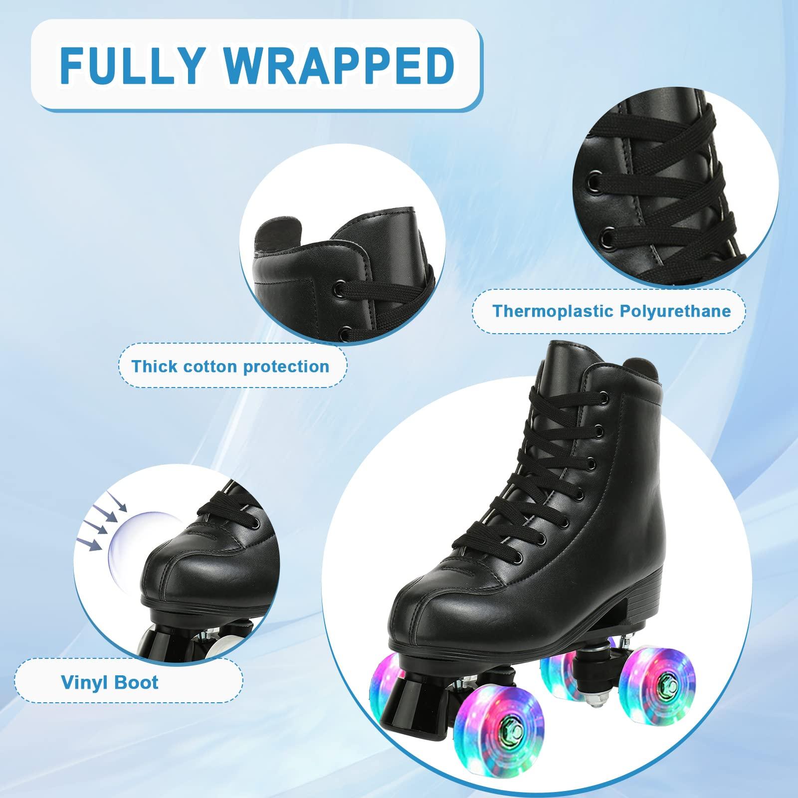 jessie jessie PU Leather Roller Skates Roller Skates for Women Outdoor and Indoor Adjustable Four-Wheel Premium Roller Skates for Women Men Boys and Girls (Flash Wheel,Youth 2)