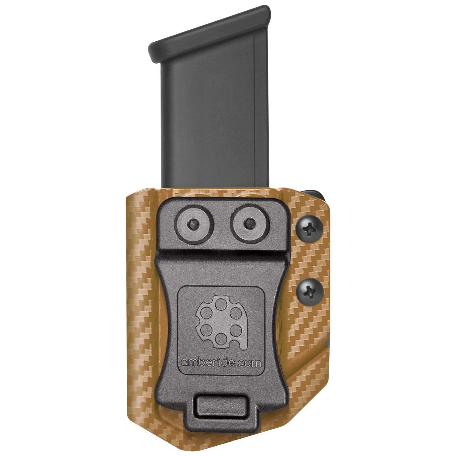 Amberide Universal Mag Carrier IWB/OWB Magazine Holster Fit: 9mm/.40 Double Stack - 9mm/.40 Single Stack - .45ACP Double Stack - .45ACP Single Stack (Coyote Brown Carbon Fiber.45ACP Double Stack Mag Carrier)
