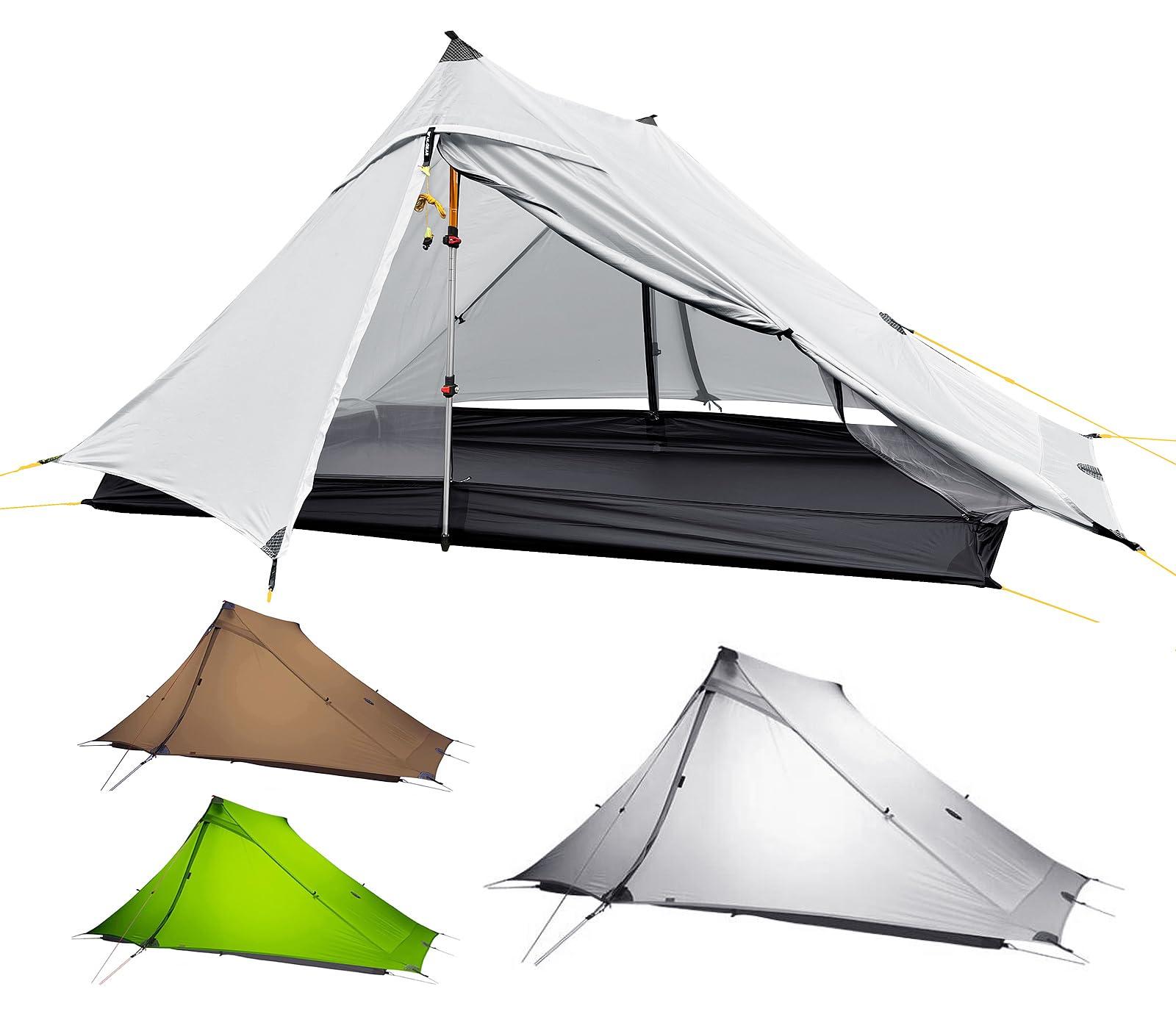 Diandian 3F UL Gear LanShan pro Tent, 1 Person / 2 Person Outdoor Ultralight Camping Tent, 3-Season or 4-Season Professional Backpacking Ten, for Camping, Hiking, Trekking (Gray-2 Person, 4 Season)