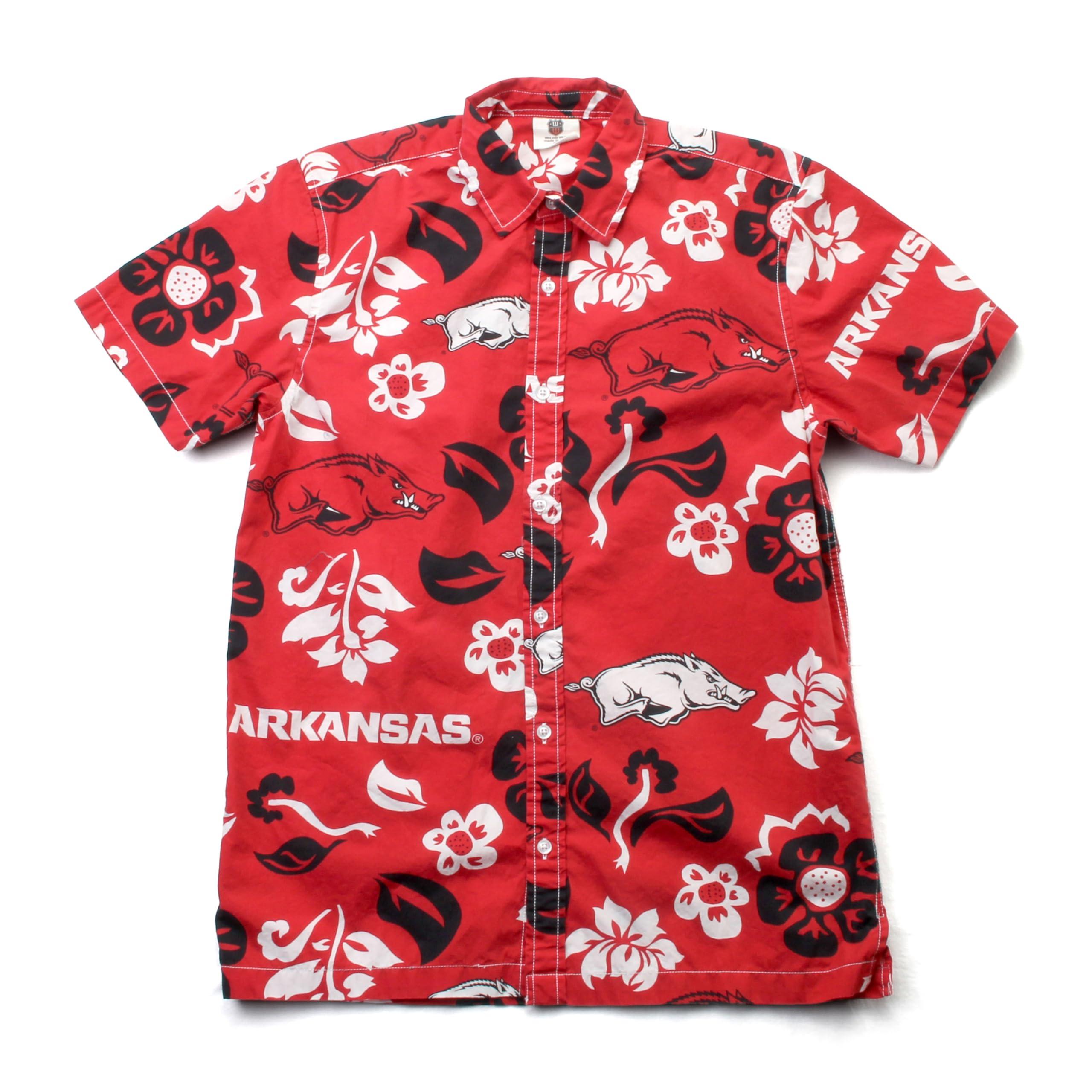 Wes and Willy Wes and Willy NCAA Mens Hawaiian Floral Button Down Shirt, Arkansas Razorbacks, Bullseye Red, XXL