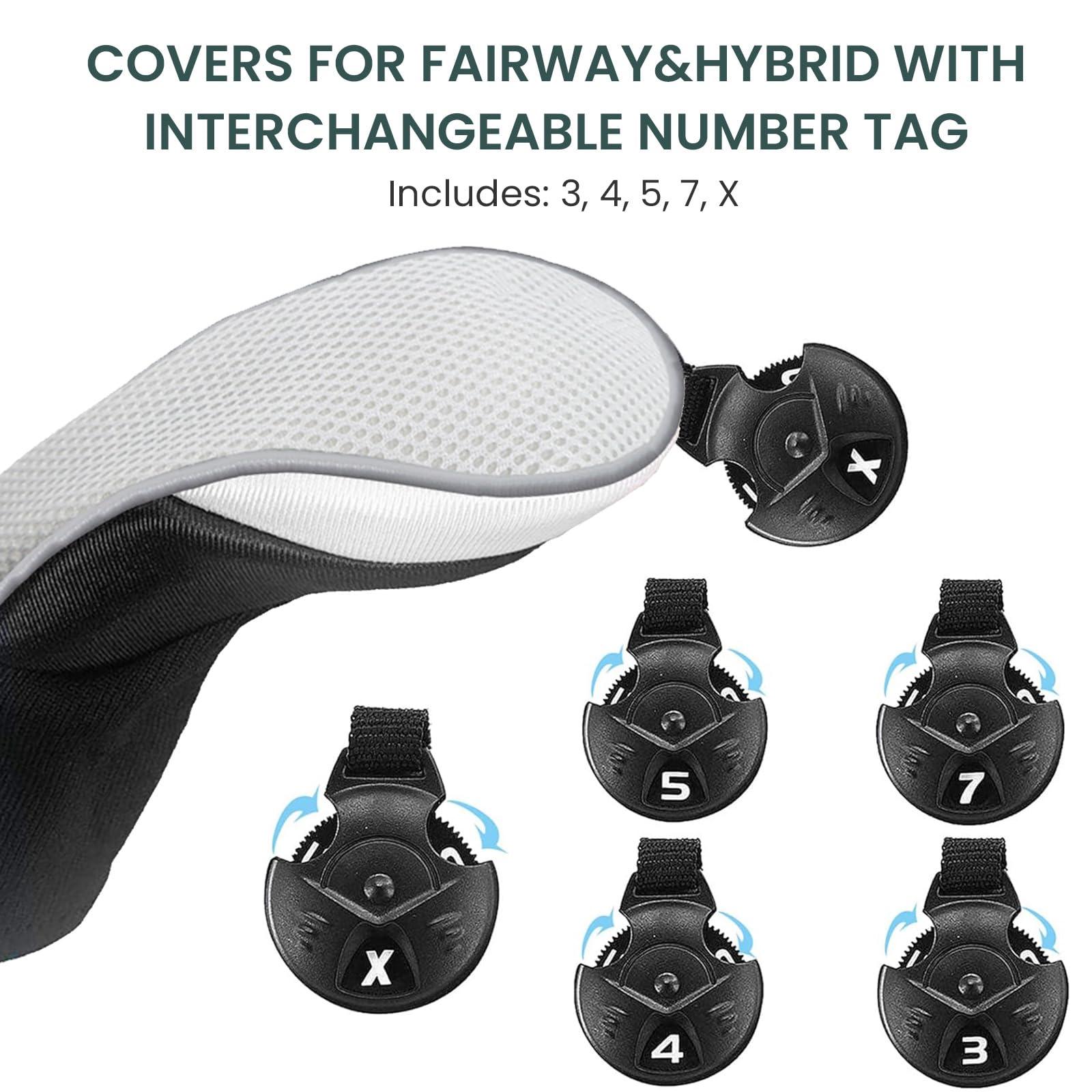 FINGER TEN FINGER TEN Golf Club Head Covers Woods Driver Fairway Hybrid 3/4/5 Set, Headcovers Men 1 3 5 7 X Interchangeable Number Tag, Fit All Wood Clubs (Gray-1 Driver&2 Fairway&2 Hybrid)