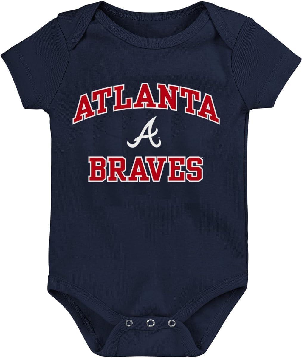 Outerstuff Outerstuff MLB Officially Licensed 0-24 Months City Headline Arch Logo Creeper Bodysuit Romper (Atlanta Braves - Navy, 3/6 Months)