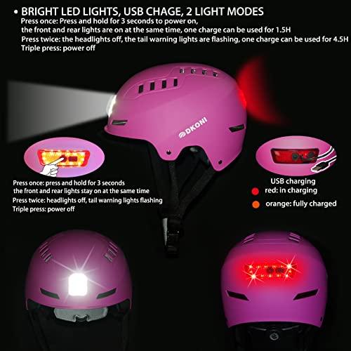 DKONI DKONI Bike Helmet with LED Lights Bicycle Helmets USB Rechargeable Front & Back LED Light Adult Cycling Helmet for Urban Commuter (Medium, Pink)