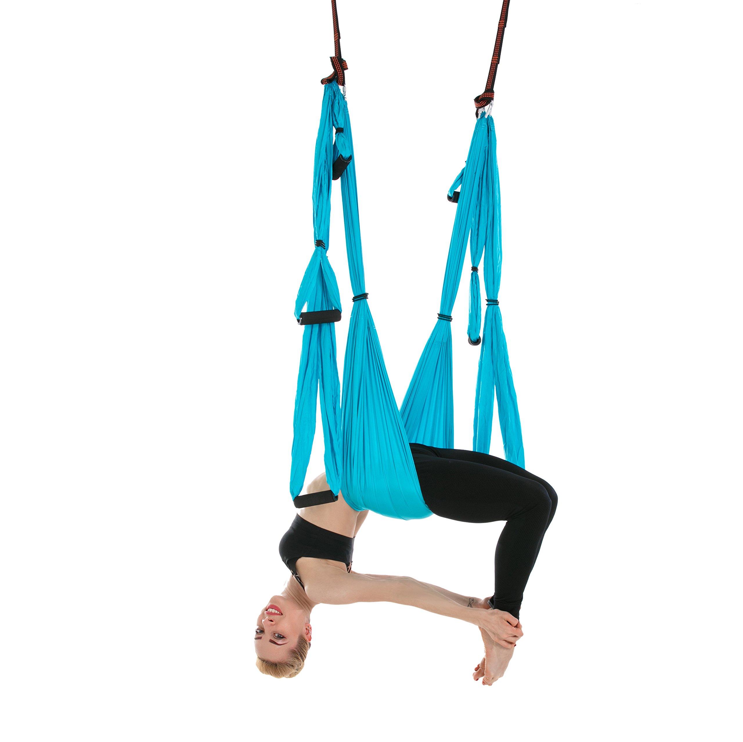 MIFXIN MIFXIN Aerial Yoga Swing Set Trapeze Yoga Hammock Kit Ultra Strong Antigravity Yoga Flying Sling Inversion Swing Tools with Extension Straps and Elastic Band for Air Yoga Inversion Fitness (Blue)