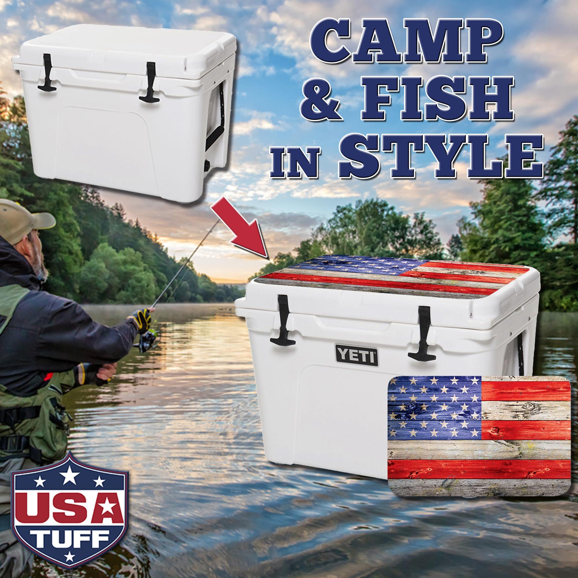 USATuff USATuff Vinyl Cooler Lid Kit Compatible with YETI 45 qt Tundra | Easy Peel & Stick Application Cooler Skin Decal Wrap | Durable Pre-Cut Pieces | Made for Outdoor Use - USA Flag Color