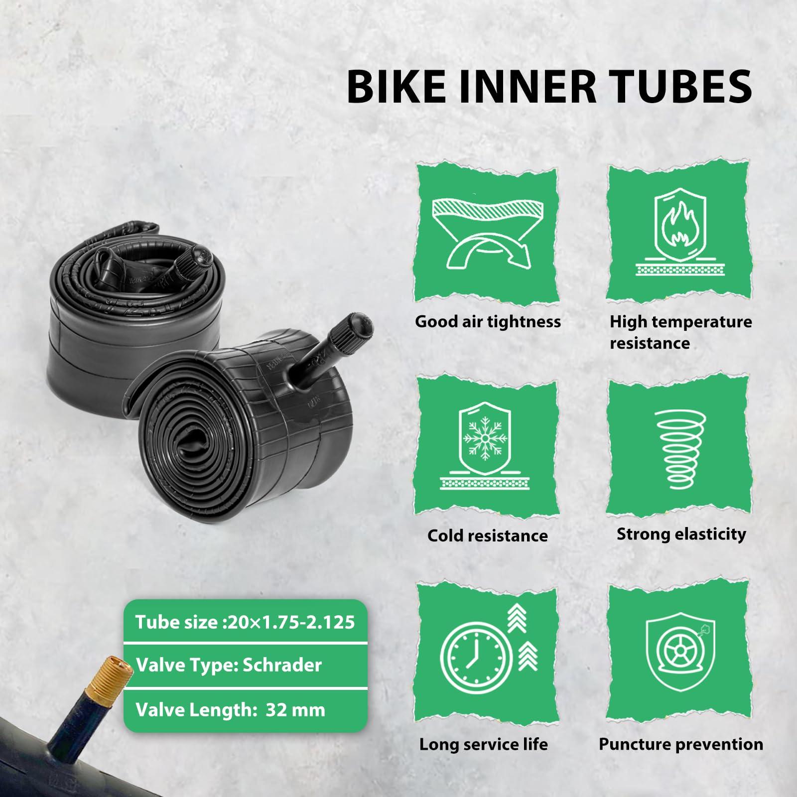 MOHEGIA MOHEGIA Kids Bike Tires Replacement Set: 2-Pack 20x2.125 inch (57-406 mm) Folding Bicycle Tires and Pair 20 inch Inner Tubes Schrader Valve with Tire Levers