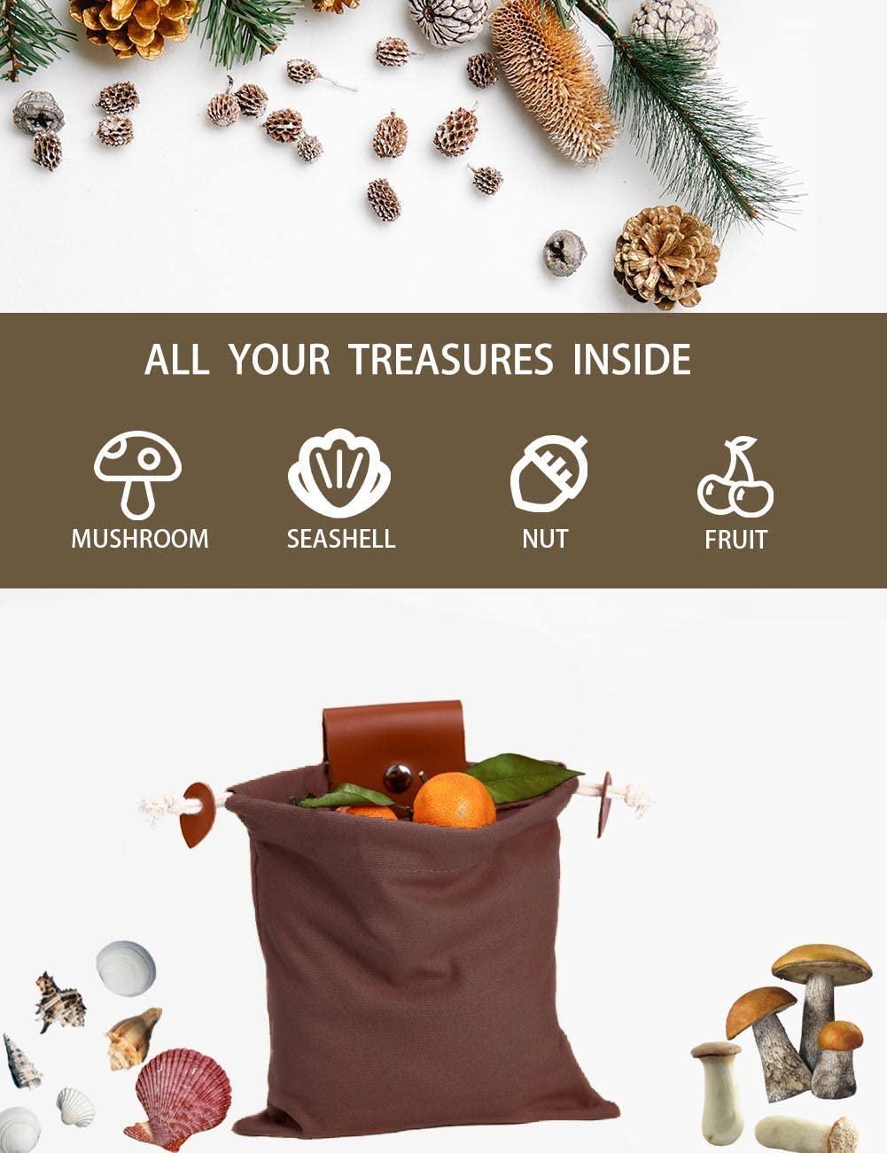 NineFit Basics Foraging Bag Collapsible Canvas Pouch for Outdoor Hiking, Bushcraft, Beachcombing, Collecting Mushroom, Nuts, Seashells, with Adjustable Shoulder Strap, Brown