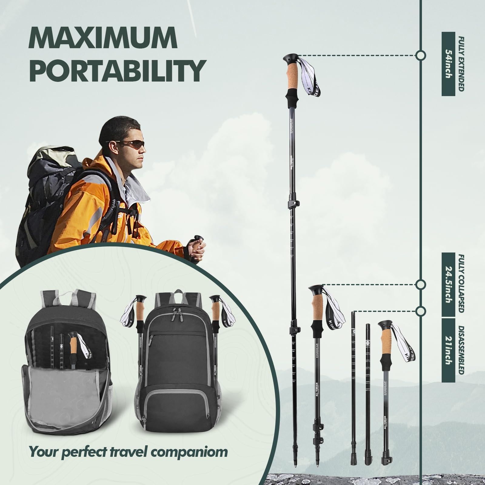 KINGGEAR KINGGEAR Nordic Walking Stick, TP1 Hiking Poles Retractable Lightweight 7075 Aluminum, Trekking Poles with Flip Lock, Natural Cork and EVA Grip, 2pc Hiking Gear