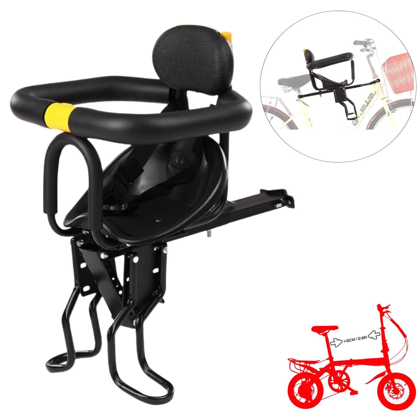 Felixstory Bike Child Seat, Bike Kids Seat with Cushion Backrest Armrest and Fence Guadrail, Electric Bike Child Seat for 2-6 Years Old, High Seat Cushion Backrest Mountain more Safety (Front bar seat)