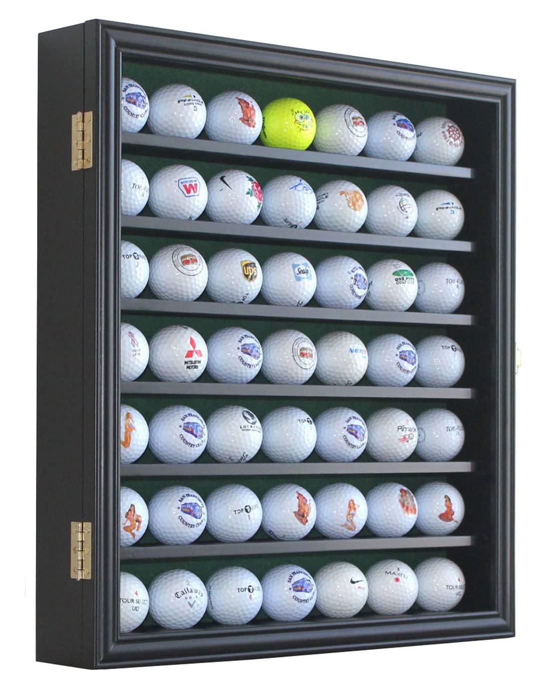 DisplayGifts DisplayGifts 49 Golf Ball Display Cabinet Stand Storage Wall Mounted 7 Shelves Display Case Shadow Box with Lockable Glass Door, Great Gift (49 Ball Holder, Black Finish)