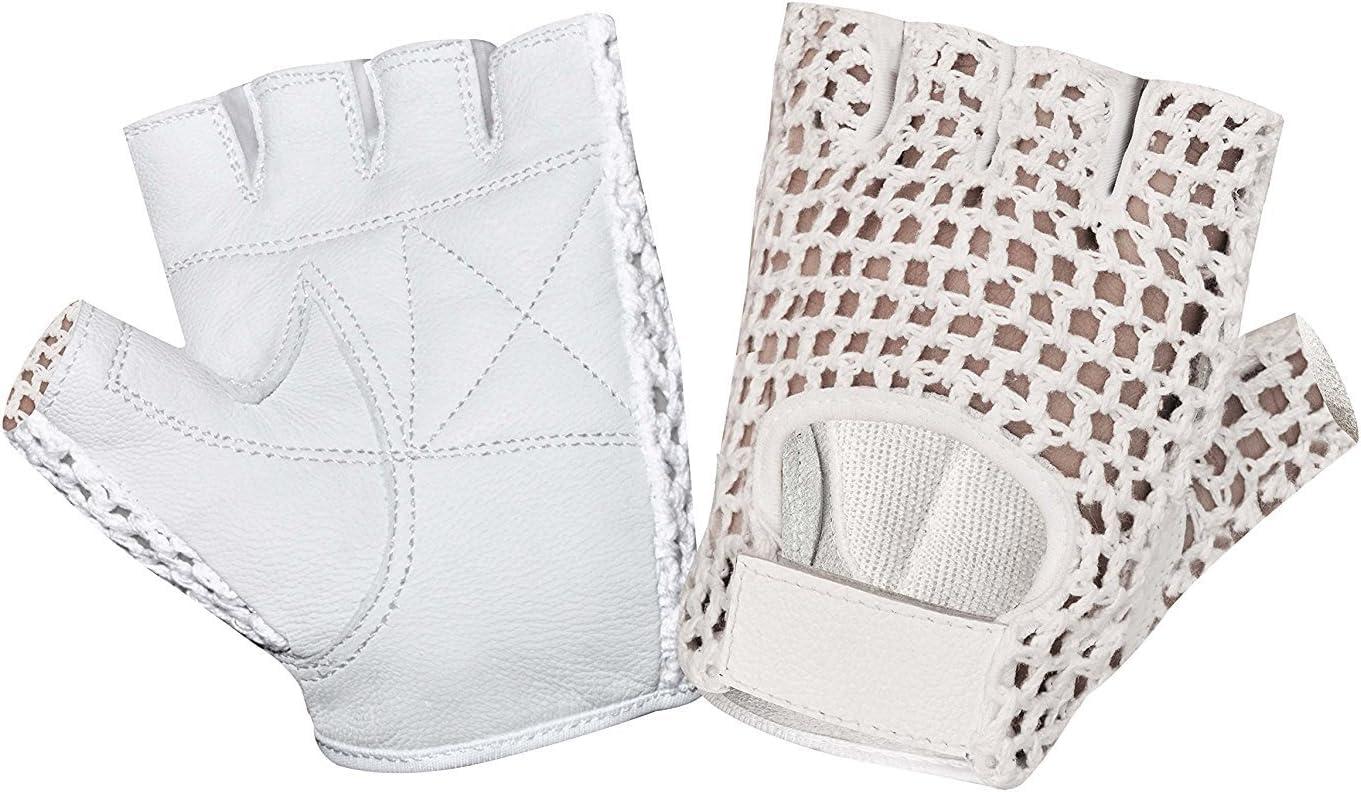 Kango Fitness Kango Fitness MESH Leather Fingerless Weight Lifting Exercise Gym Wheelchair Gloves White W 1061 (S)