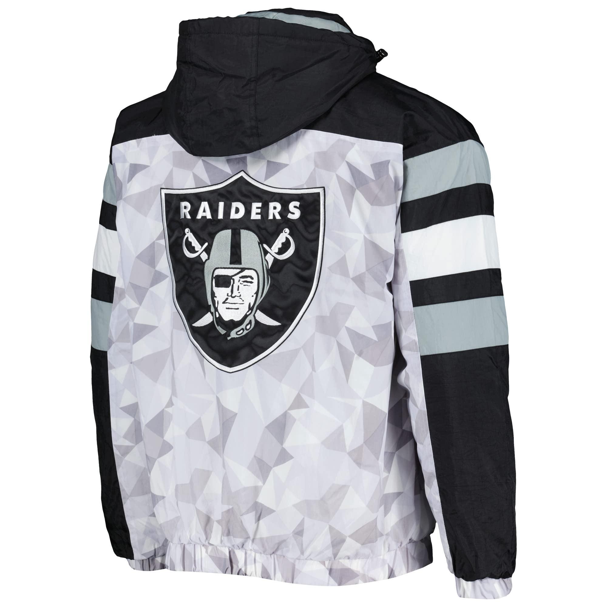 Starter Starter Men\'s White/Black Las Vegas Raiders Thursday Night Gridiron Raglan Half-Zip Hooded Jacket