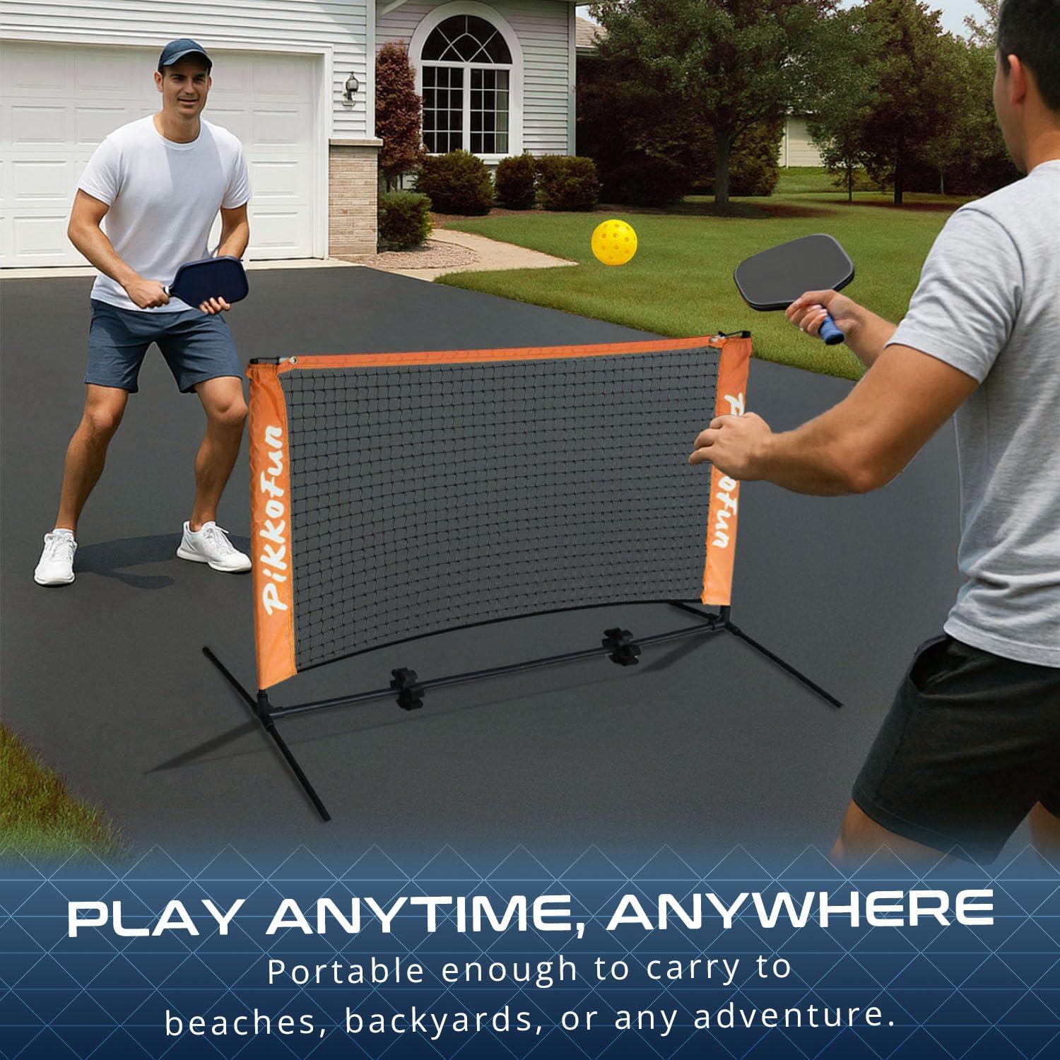 PIKKOFUN PIKKOFUN Small Mini Pickleball Net 5 ft - Portable Pickleball Dink Practice Net for Indoor and Outdoor, USAPA Regulation Height 3 ft., Quick Set Up Lightweight and Durable Design, Orange Net