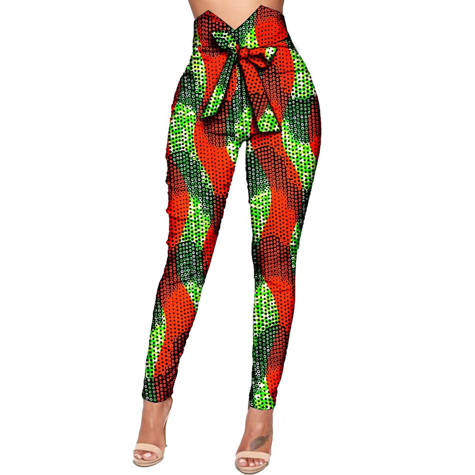 RealWax African Print Trousers Fashion Women Ankara High Waist Long Pants with Bowtie Dashiki Clothing Attire 703 XXS
