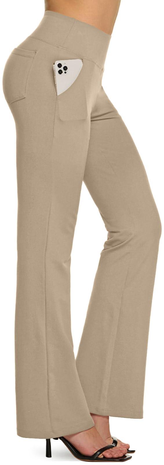 TSLA TSLA Women\'s Yoga & Dress Pants, Office Business Casual Work Slacks, Stretch Straight Leg/Bootcut Pants with 4 Pockets, Bootcut Khaki, Large