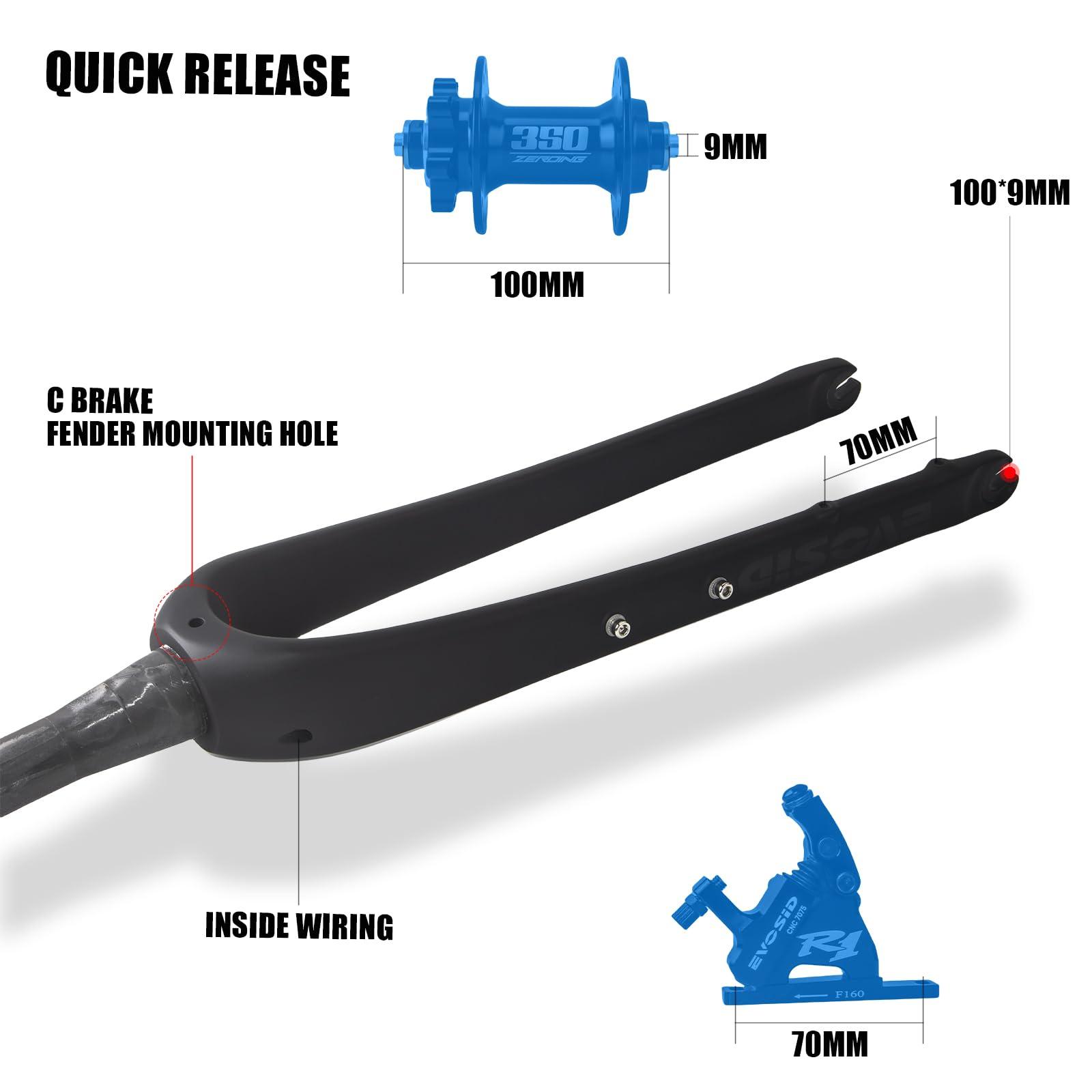 EVOSID EVOSID Gravel Fork Full Carbon Fiber Road Bicycle Fork 28.6mm Disc Brake Bike Fork 700 * 45C Thru Axle 12X100mm V Brake Hard Fork (QR Carbon Fork)