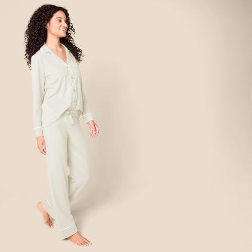 Amazon Essentials Amazon Essentials Women's Cotton Modal Long-Sleeve Shirt and Full-Length Bottom Pajama Set, Beige, X-Small