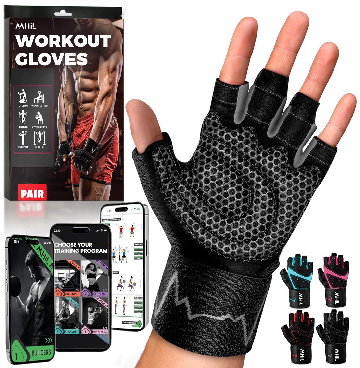 MhIL MhIL Workout Gloves for Men Comfortable Gym Gloves for Men with Enhanced Grip for Safety and Hand Protection Weight Lifting Gloves for Men with Wrist Wraps Support for Performance Boost and Style