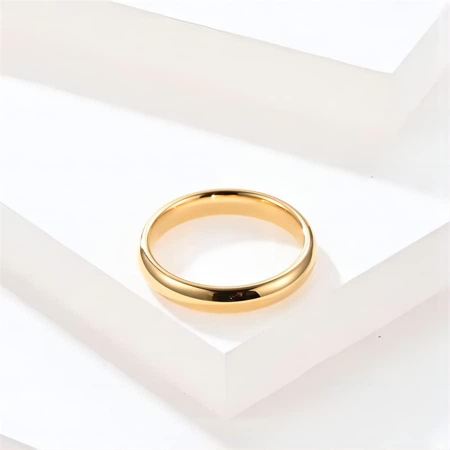 HUARJO HUARJO 2mm 4mm 6mm 8mm 18K Gold Tungsten Carbide Rings for Women Men Domed Polished Steel/Gold/Rose Gold Wedding Band Comfort Fit Size 5-13 (12.5, 4mm gold)