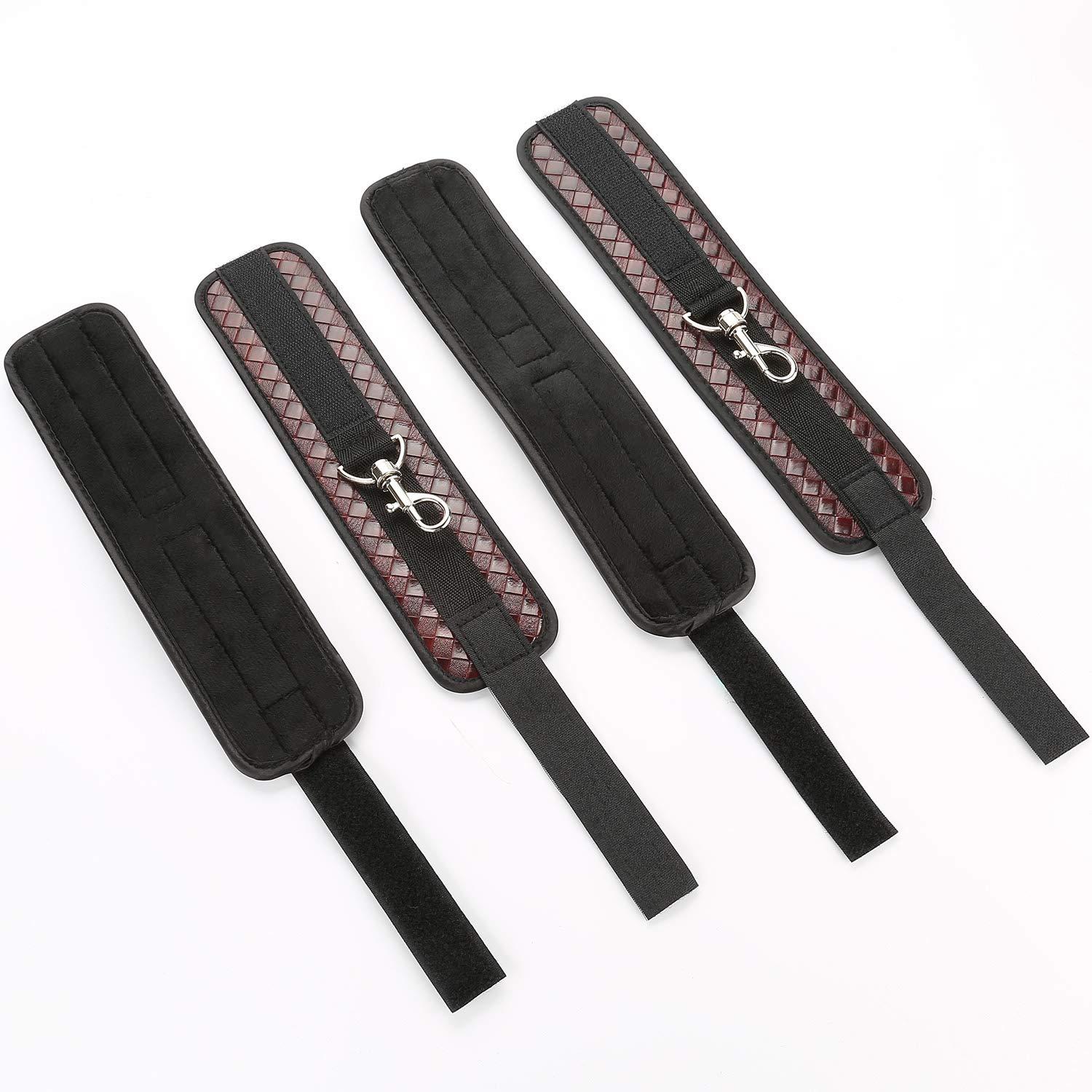 EXREIZST EXREIZST Black Expandable Spreader Bar with 4 Brown Adjustable Leather Straps Set Sports Aid Training Kit (Black and Brown)