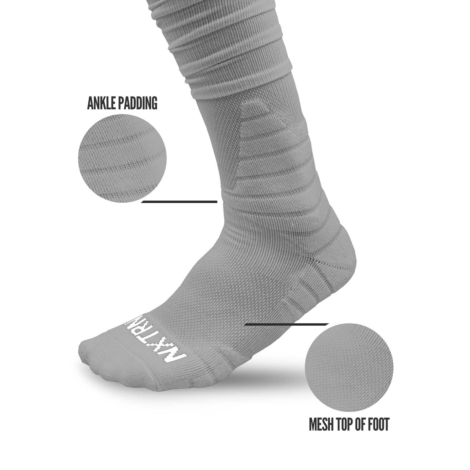 NXT NXTRND Nxtrnd XTD Scrunch Football Socks, Extra Long Padded Sport Socks for Men & Boys (Grey, Y)