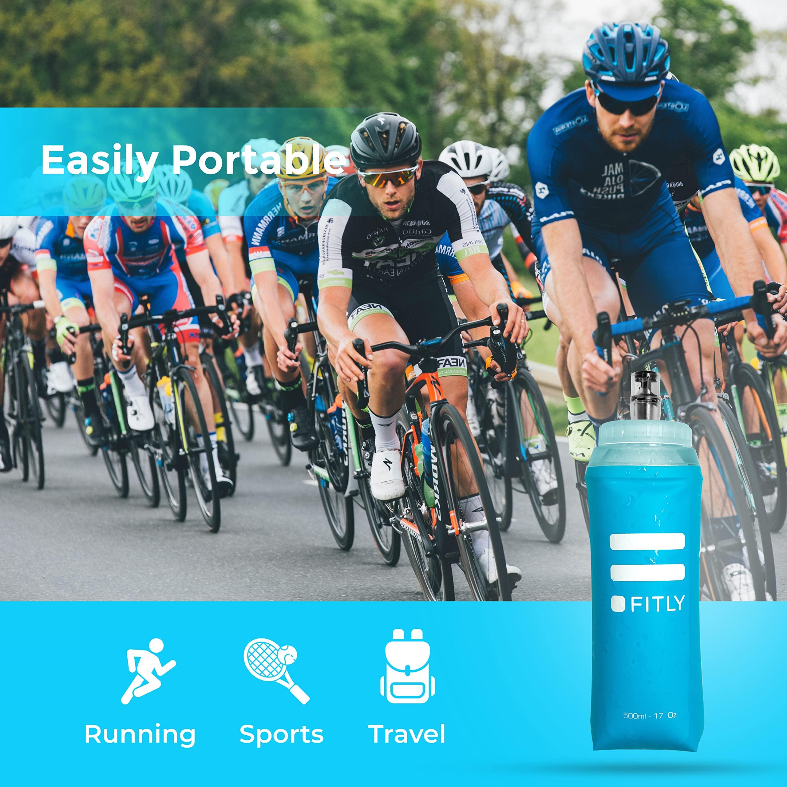 FITLY FITLY Large Soft Flask - 17 oz (500 ml) - Shrink As You Drink Pocket Soft Water Bottle for Hydration Pack/Running Vest- Folding Water Bottle for Running, Hiking, Cycling - Ski Water Bottles (F5L)