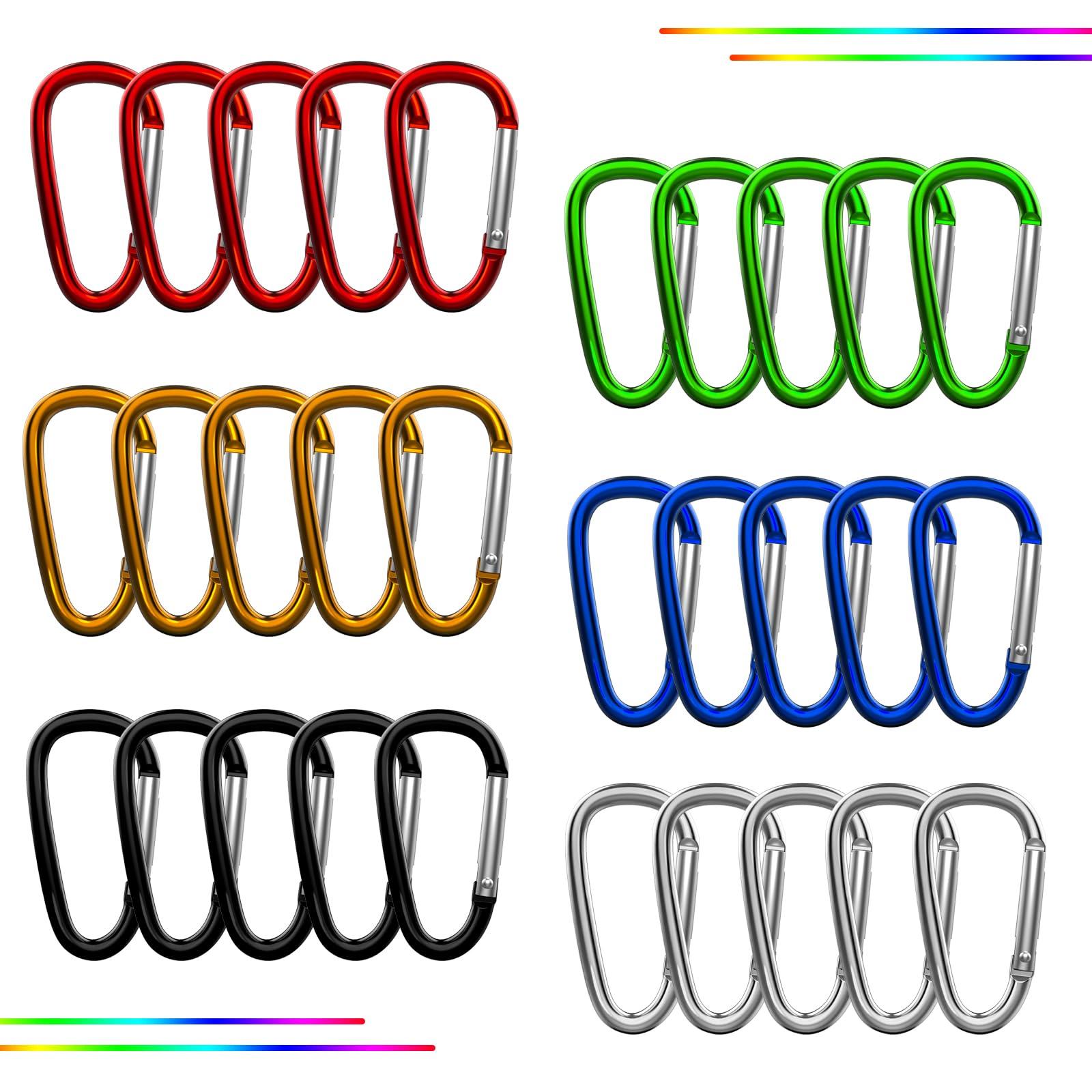 XIECHANEE XIECHANEE 30PCS 2\" Carabiner Clips, Small D Shape Carabiner Clips with Key Rings and Wire Keychain Cable, Multicolor