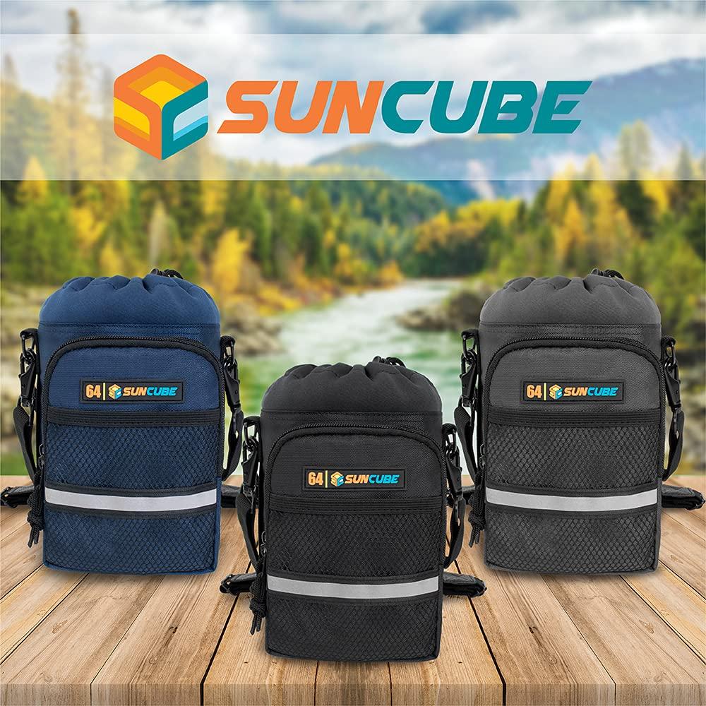SUN CUBE SUN CUBE Water Bottle Carrier with Strap, Insulated Water Bottle Carrier Bag with Phone Pocket Pouch, Sleeve Sling Purse Crossbody Bottle Holder for Walking, Sports, Hiking Accessories, Gray 64oz