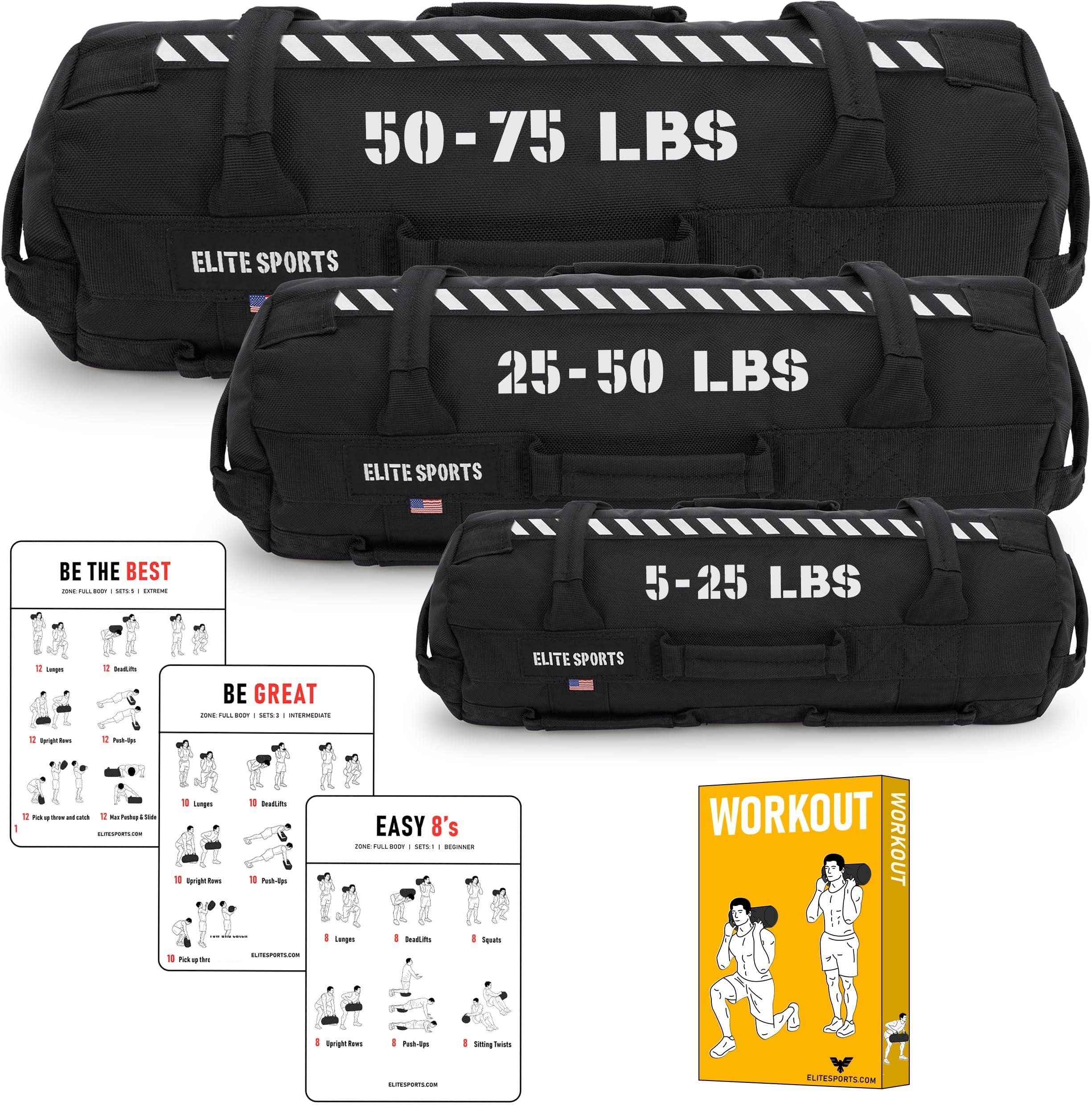 Elite Sports Elite Sports Workout Sandbag for Versatile, Intensive Core Muscles Fitness, Strength Training with Strategic Handle Placement (Unfilled)