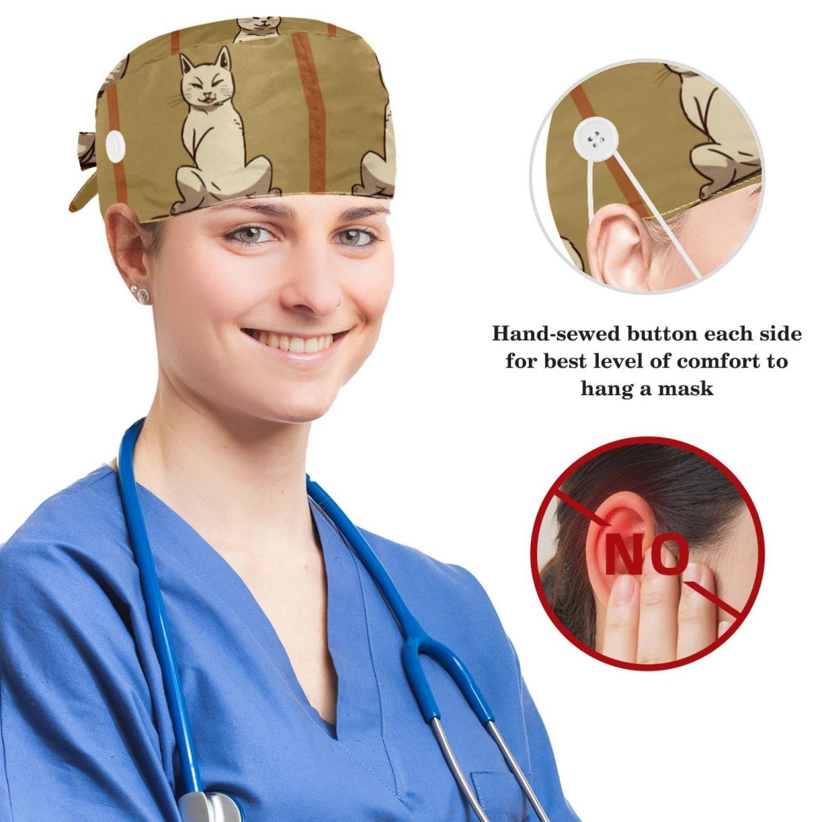 YTYVAGT Nursing Hats,Working Cap with Buttons and Cotton Sweatband,Animal Yoga Bulldog