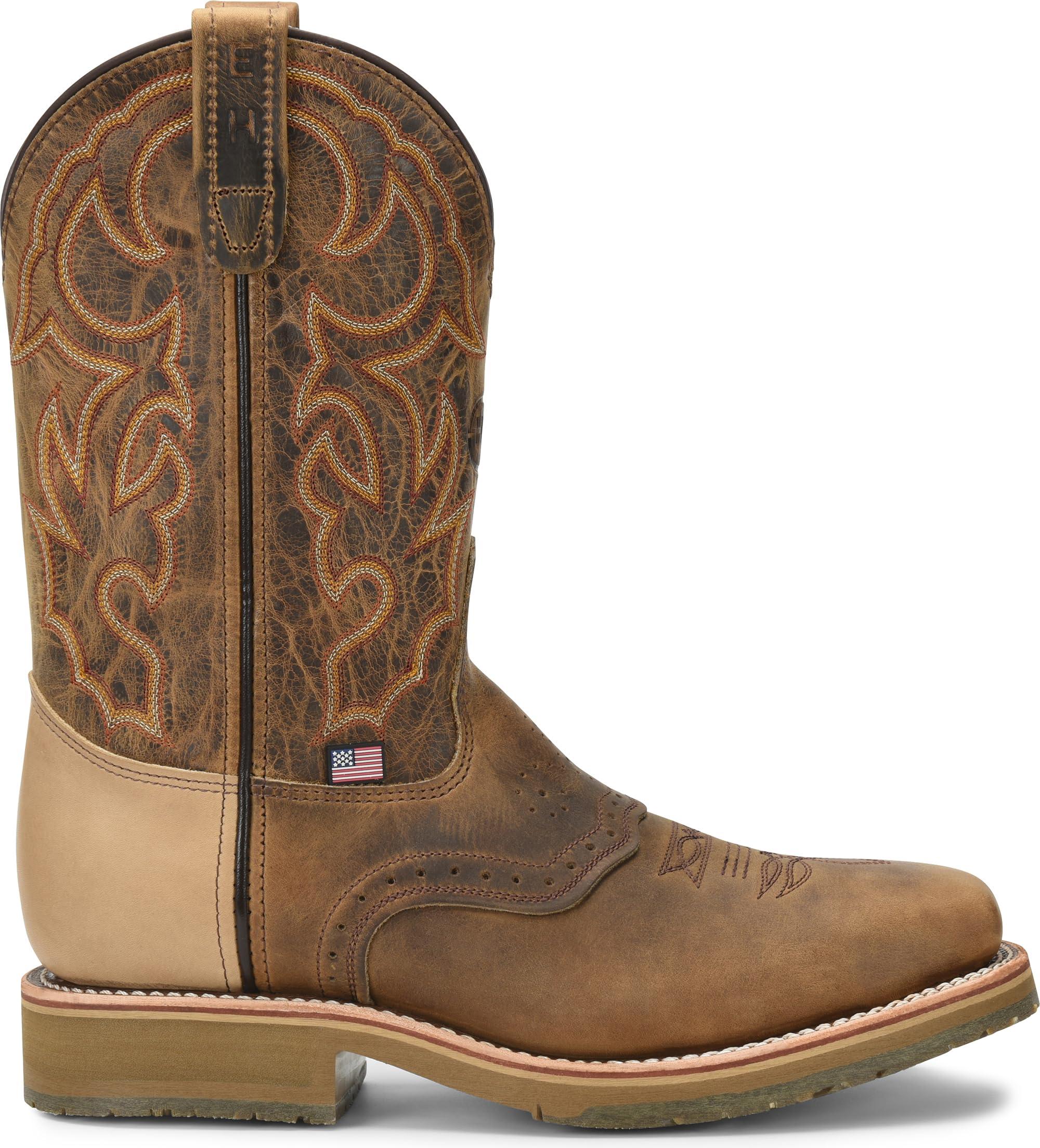 Double-H Boots Double-H 11\" Dwight Steel Toe Western Boots for Men - Texon Insole with Cork Inlay, Oil- and Slip-Resistant I.C.E. Outsole, EH-Rated and Made in USA, Brown - 7.5 2E