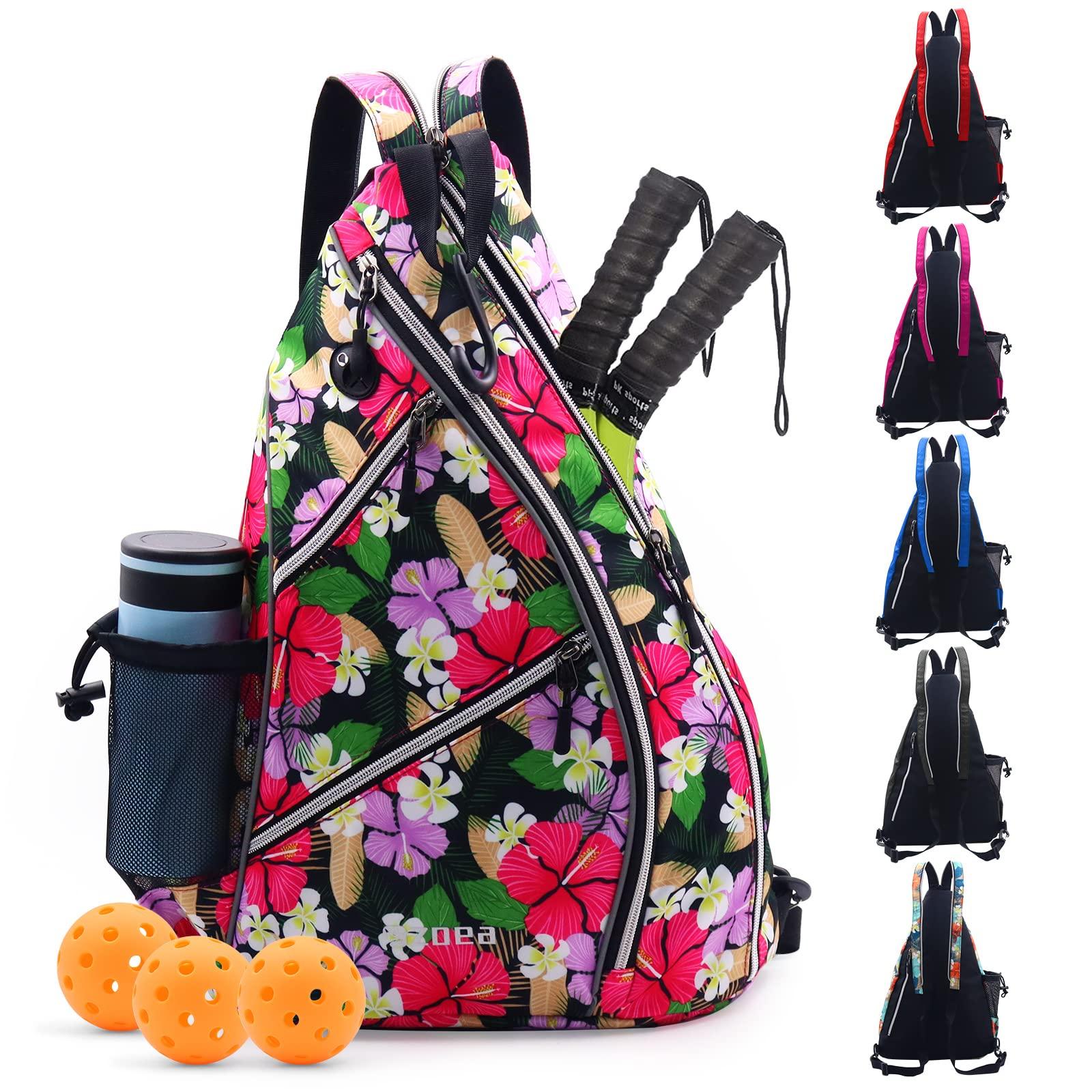 ZOEA ZOEA Pickleball Bag, Sport Pickleball Sling Bag for Women Man, Adjustable Pickleball Backpack with Water Bottle Holder, Fits 4 Paddles and All Your Other Gear (Mixed Purple)