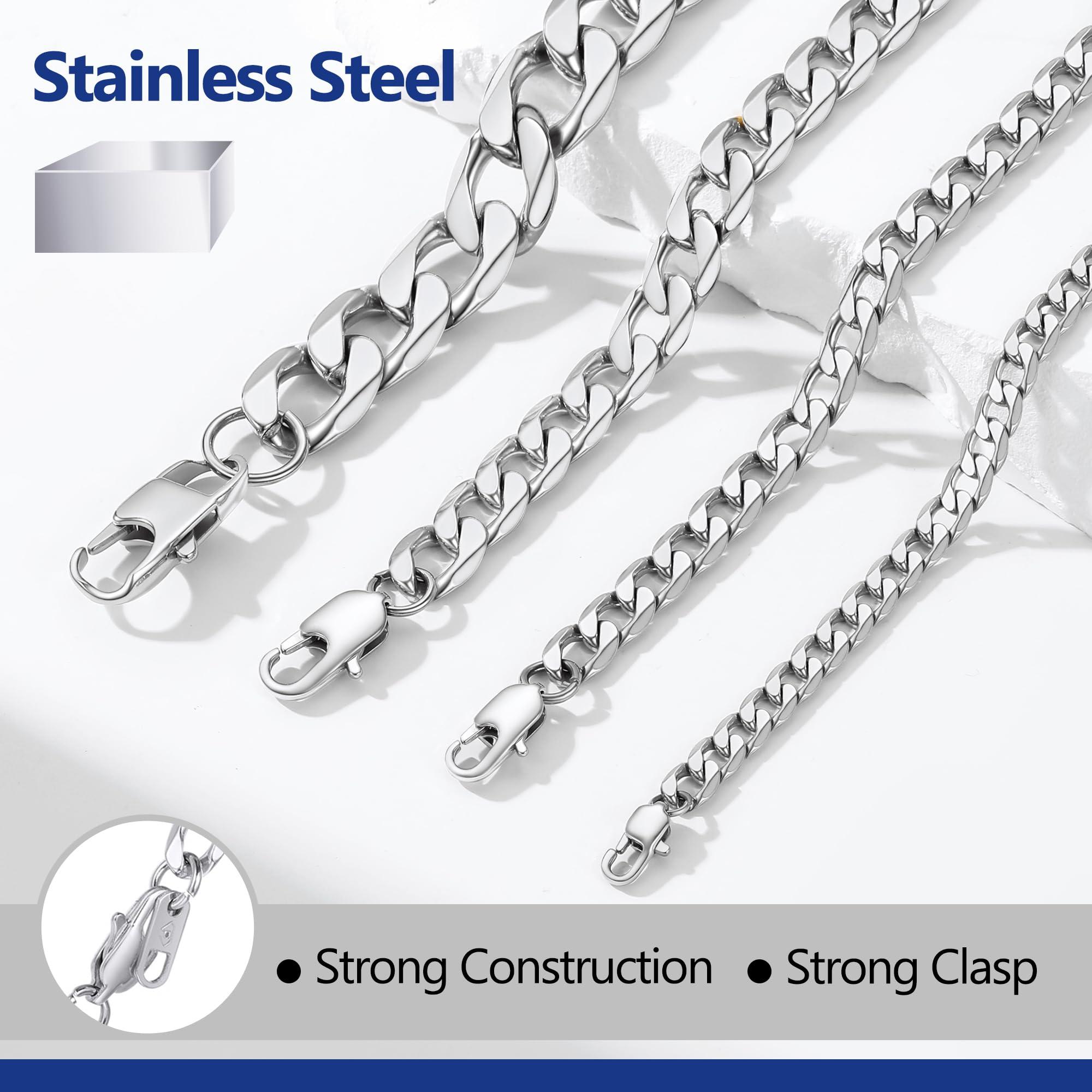 PROSTEEL PROSTEEL Mens Chain Necklace for Man Stainless Steel Chains Minimalist Necklaces Cuban Link Flat Neck Chain