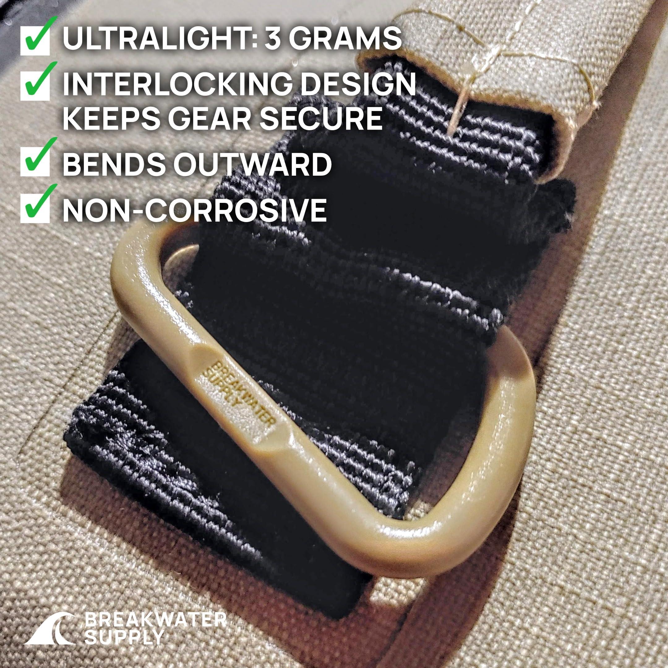 Breakwater Supply Breakwater Supply Hingeless Carabiner Hooks 4 Pack, Small 2-inch Gear Attachment Clips for Backpack, Keys, Keychain, Water Bottle, MOLLE, Ultralight, Tactical, D-Ring, Non-Corrosive, D-Shape (Tan)