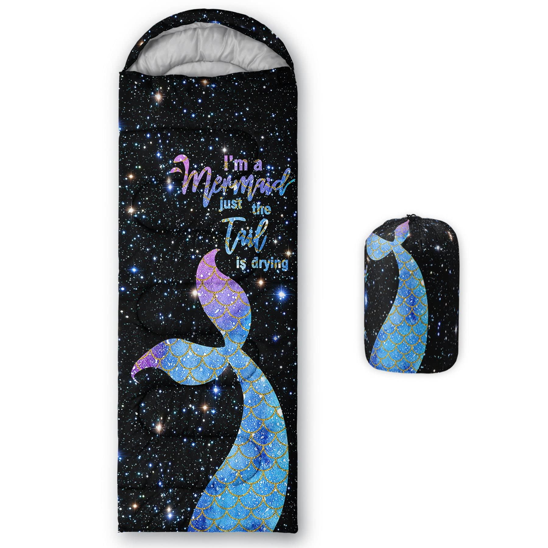 Datura home Datura home Kids Sleeping Bag for Boys Girls,Sparkle Mermaid Print-Lightweight Warm Portable Outdoor Indoor-Waterproof Cold Weather Resistant Sleeping Bag for Camping Hiking(Mermaid)