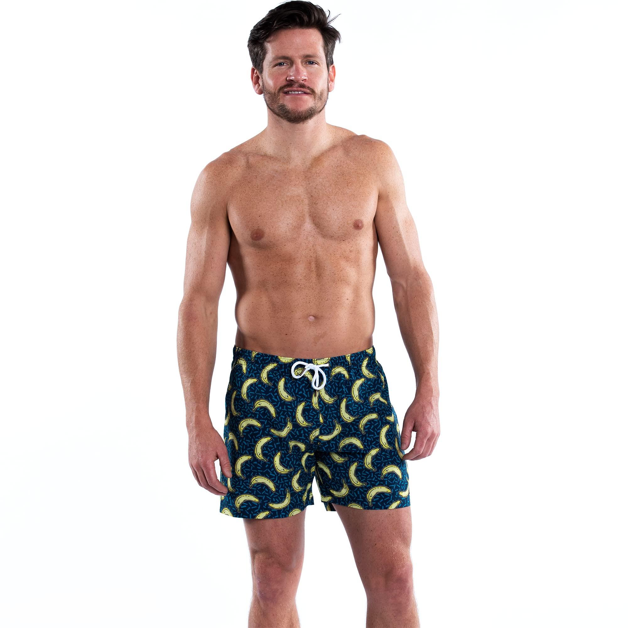 Third Wave Third Wave Mens Swim Trunks - Slim Fit Swim Shorts for Men with 5 Inch Inseam for Beach and Swimming in Bathing Suit Sizes XS to XXL (Bananaz, X-Large)