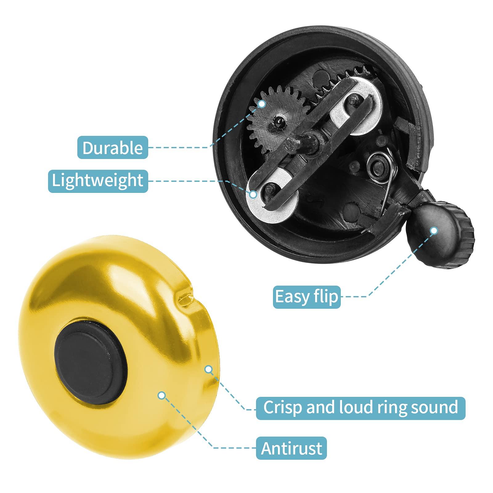 Xthuge Xthuge Classic Bike Bell, Aluminum Bicycle Bell, Loud Crisp Clear Sound Bicycle Bike Bell for Adults Kids(Gold-Right Hand Use2 Pack)