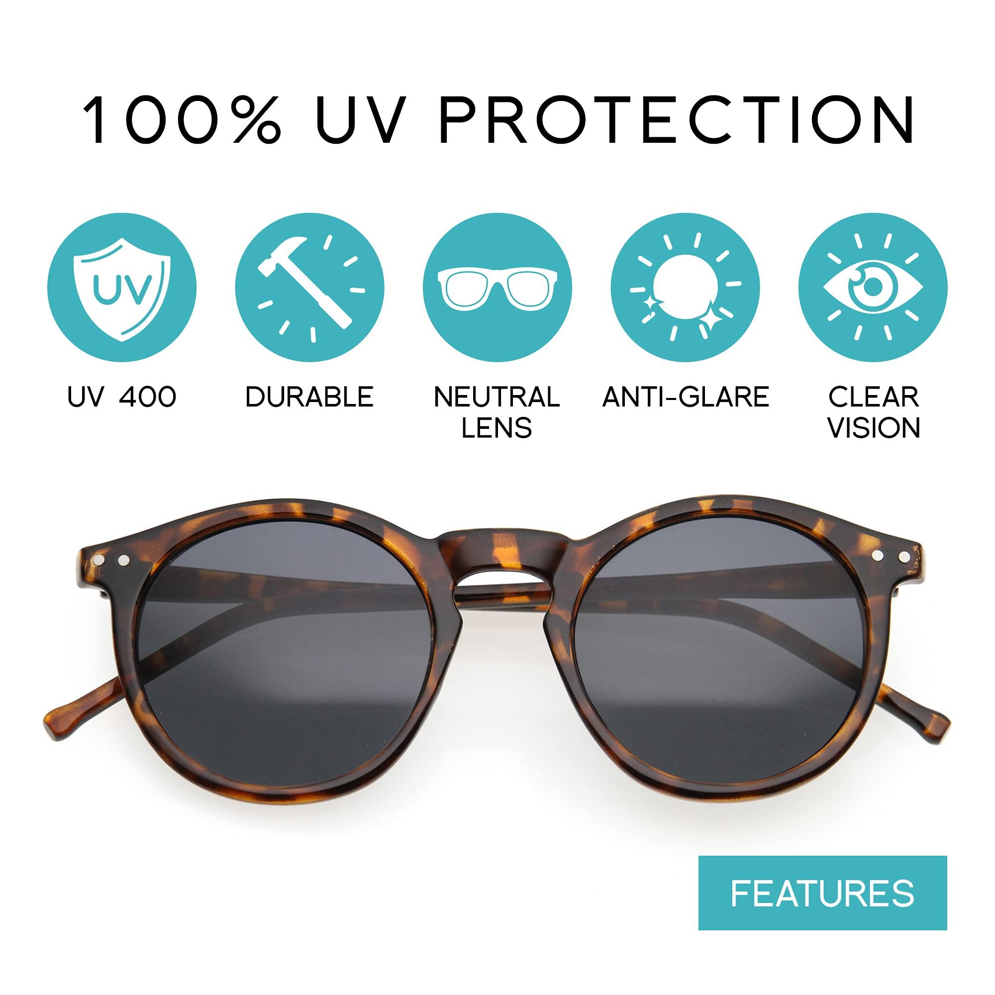 zeroUV zeroUV - Vintage Retro Horn Rimmed Round Circle Sunglasses with P3 Keyhole Bridge (Tortoise/Smoke)