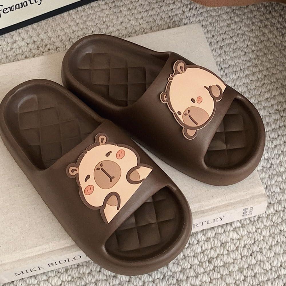 Wenray Cute Animal Capybara Slippers Womens Sandals Cloud Funny Slippers House Shoes Shower Shoes Indoor Outdoor (Brown,5.5)
