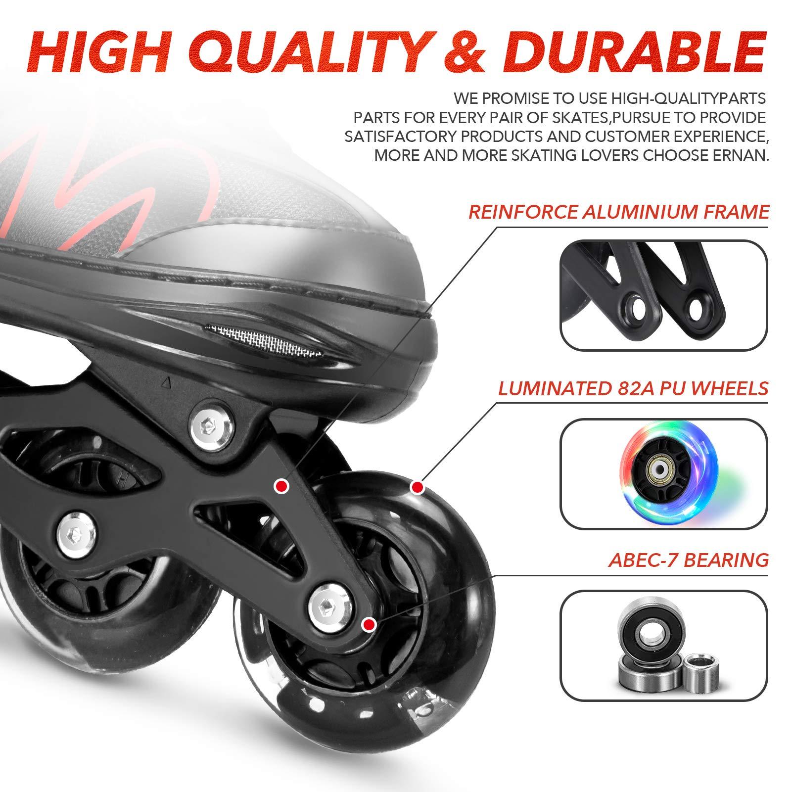 ERNAN ERNAN Inline Roller Skates,Adjustable Inline Skate for Kids and Adults with Full Light Up Wheels,Outdoor Roller Blades for Boys and Girls, Men and Women (Red)