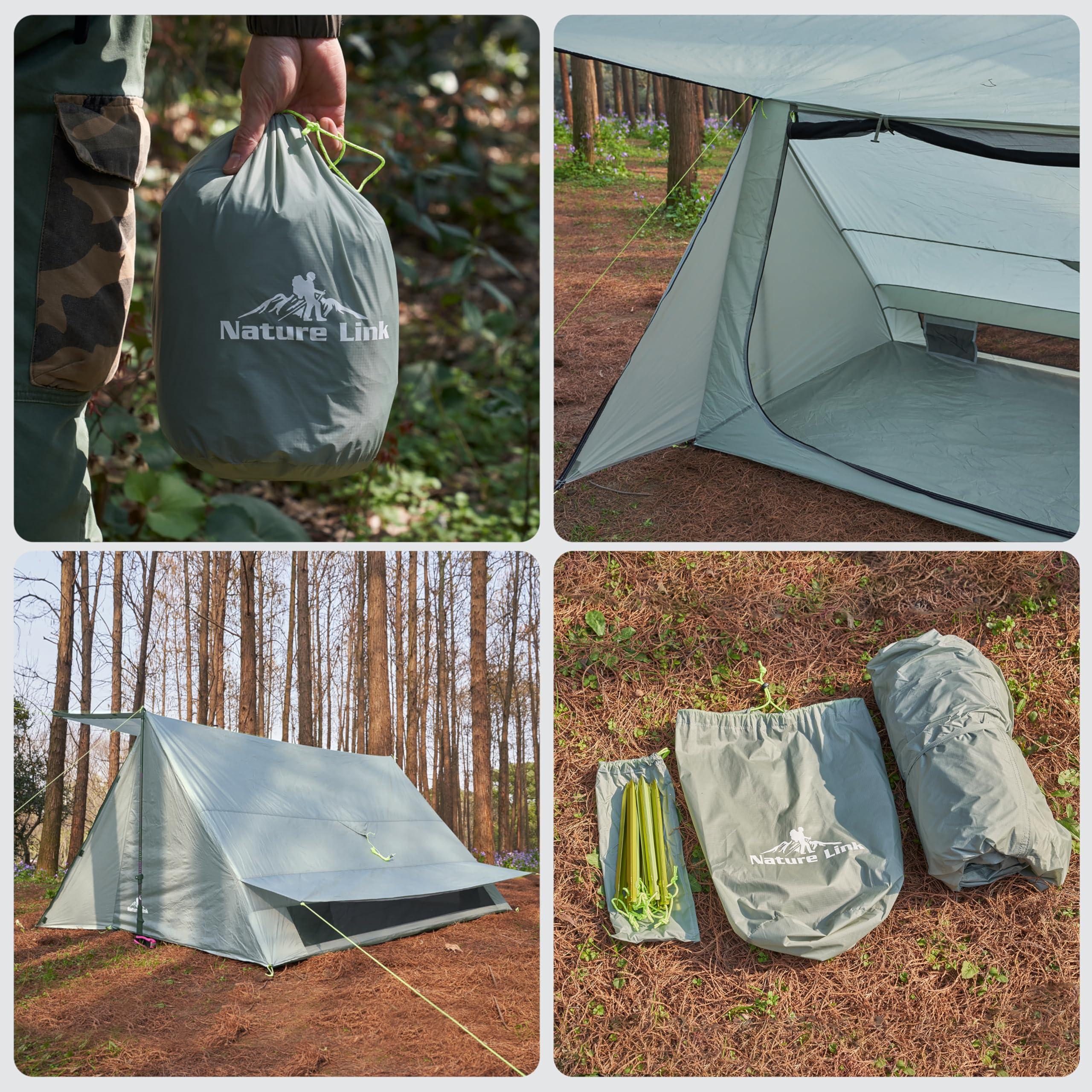 Nature Link Nature Link Sirius Two Ultralight Backpacking Tent, 2 Person Trekking Pole Backpacking Tent, Waterproof, Compact, Single Wall, Bushcraft Shelter for Backpacking, Camping, Hiking, Kayaking