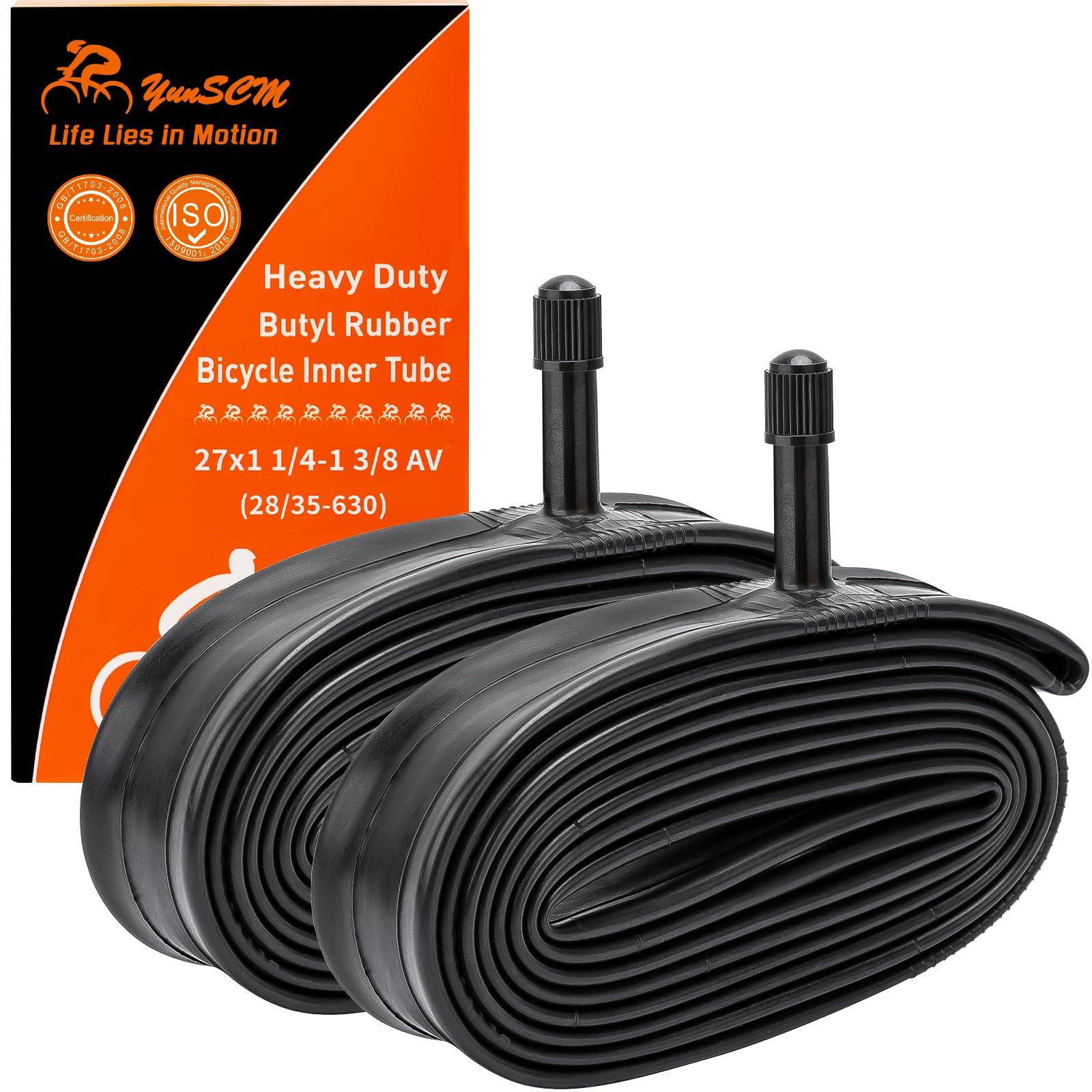 YunSCM 2-PCS 27x1 1/4 Heavy Duty Bike Tubes AV32mm Schrader Valve 27x1 3/8 Bicycle Tubes 28/35-630 Inner Tubes Compatible with 27x1 27 x 1 3/8 27x1 3-8 28-630 35-630 Bike Bicycle Tire Tubes