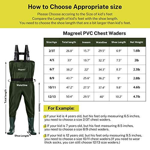 Magreel Magreel Kids Chest Waders Waterproof Nylon/PVC Youth Waders with Boots Fishing & Hunting Waders for Toddler & Children, Boys & Girls, Army Green, Age 8/9